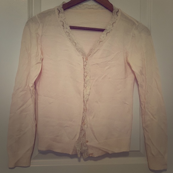 Sweaters 218 Baby Pink Cardigan With Lace Collar Poshmark